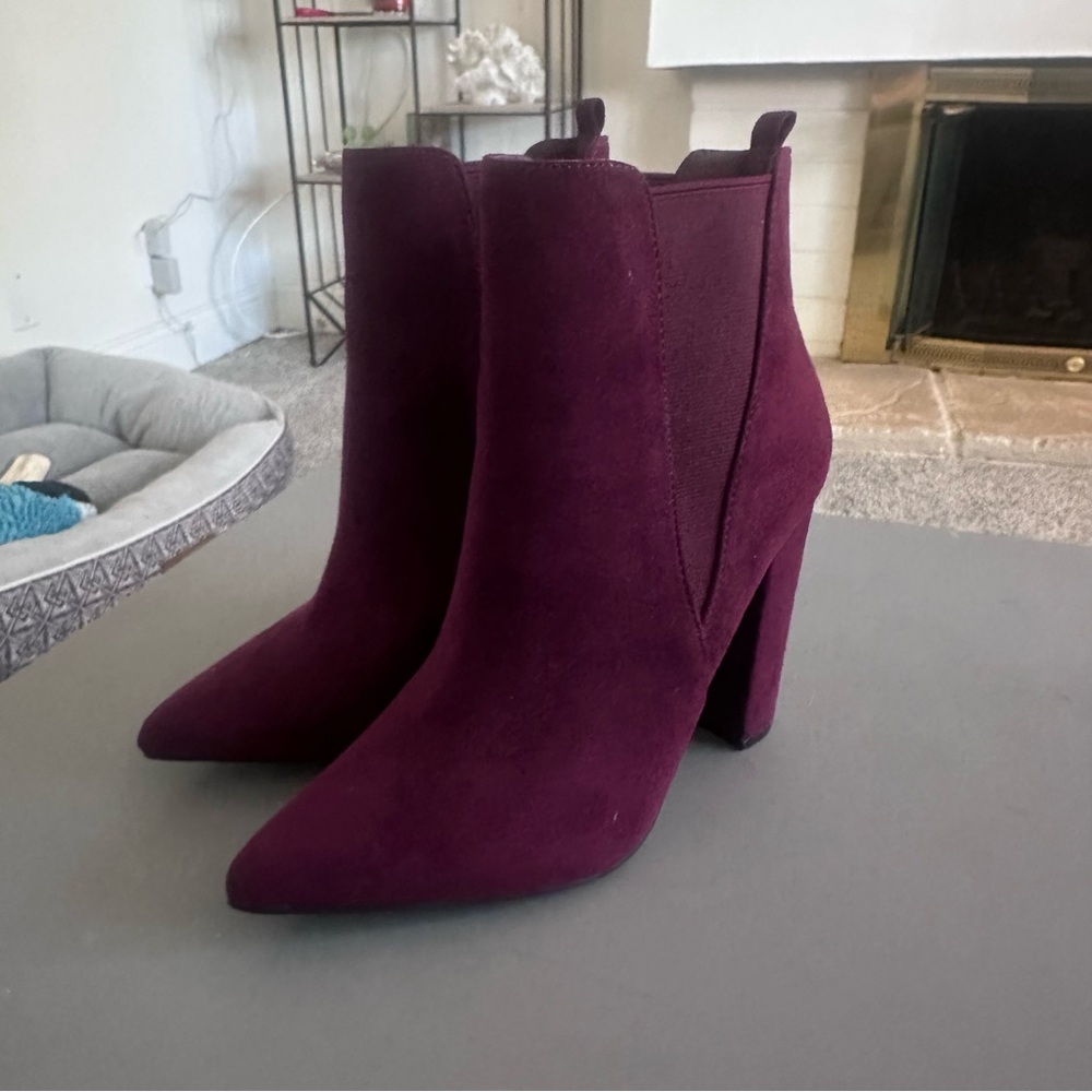 Maroon Pointed-Toe Ankle Boots